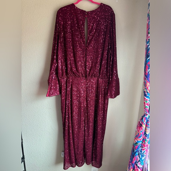 NWT ASOS Burgundy Red Sequin 3/4 Sleeve Wrap Midi Maxi Formal Cocktail Dress 22 - Picture 14 of 16